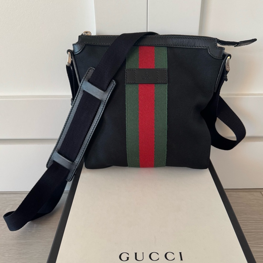 Gucci Techno Canvas Web Small Flat Messenger Bag … - image 1